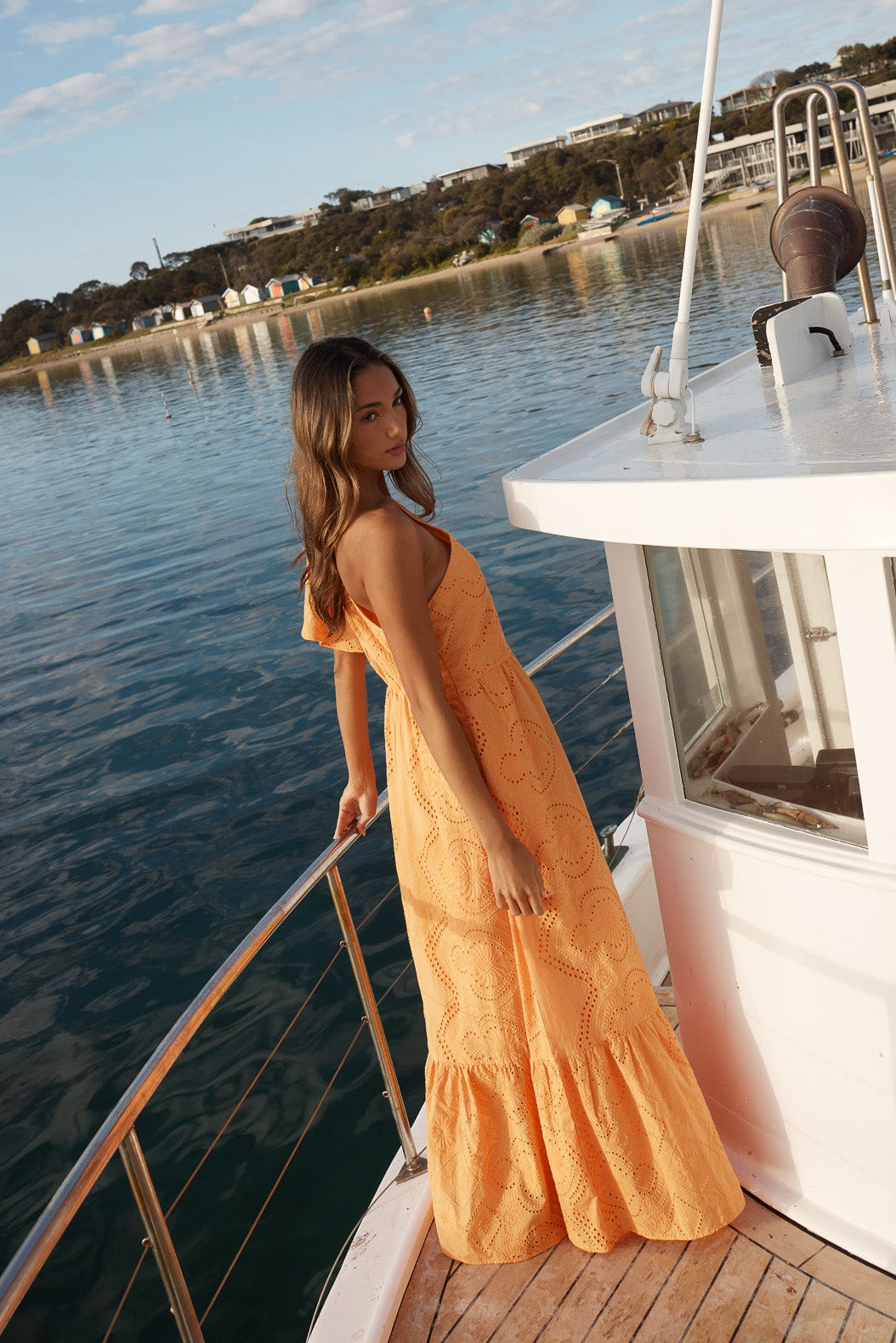 Image of Dresses. Product name - Riva One Shoulder Maxi Dress Orange in Orange colour by brand - Sass Clothing