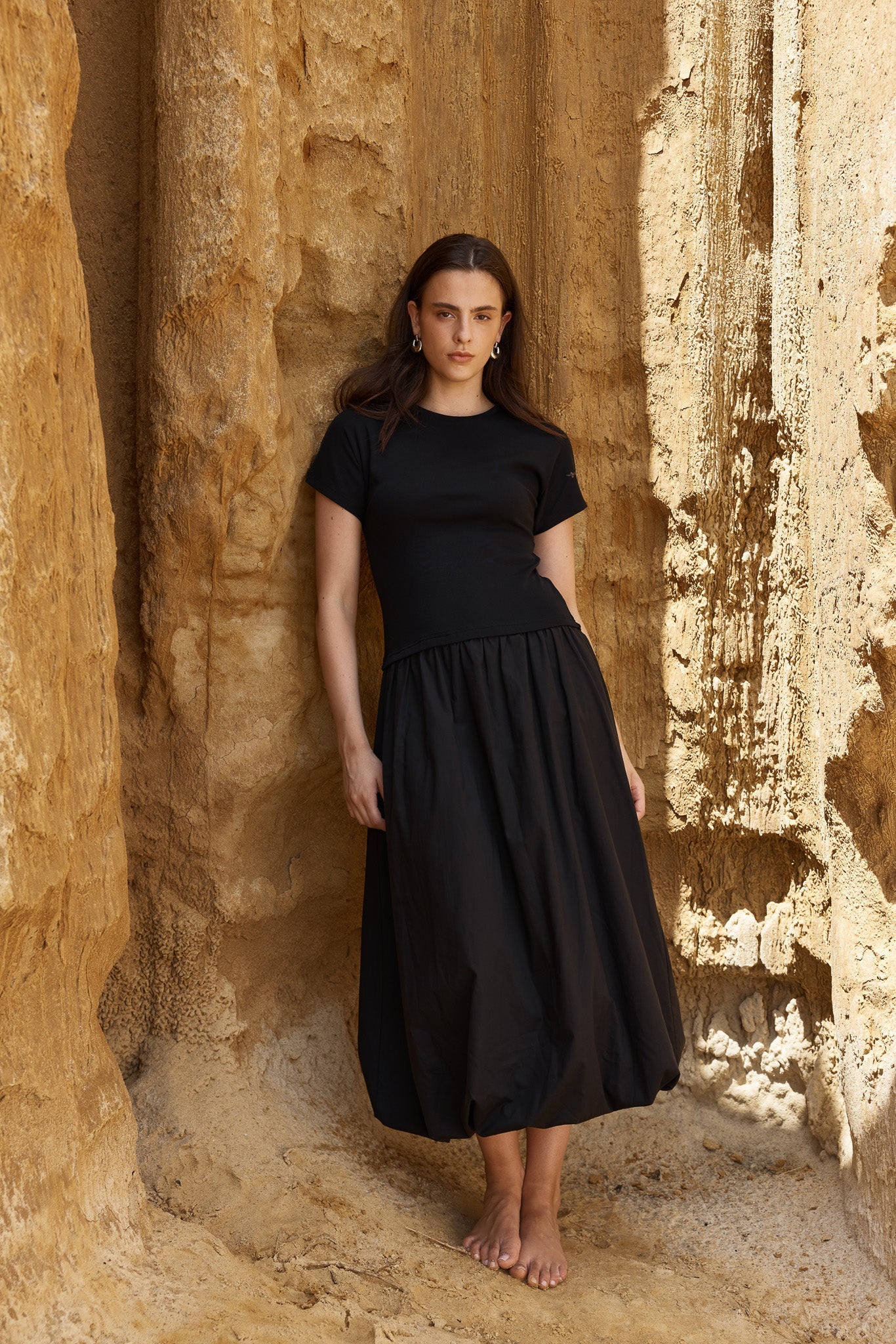 Image of Dresses. Product name - Lilani Bubble Hem Dress Black in Black colour by brand - Sass Clothing