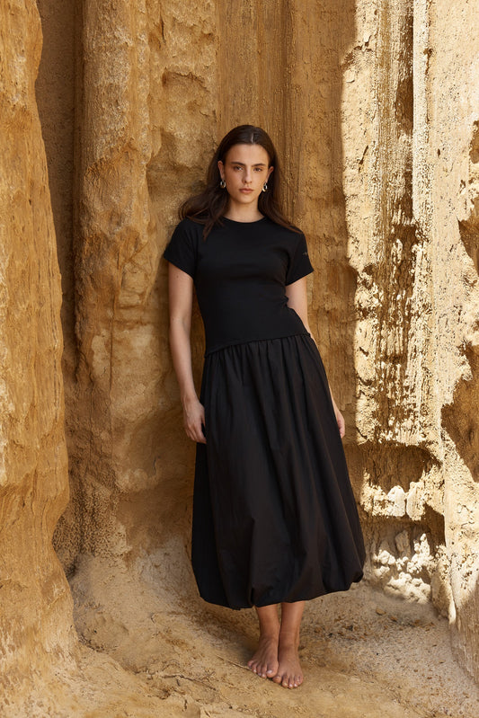 Image of Dresses. Product name - Lilani Bubble Hem Dress Black in Black colour by brand - Sass Clothing