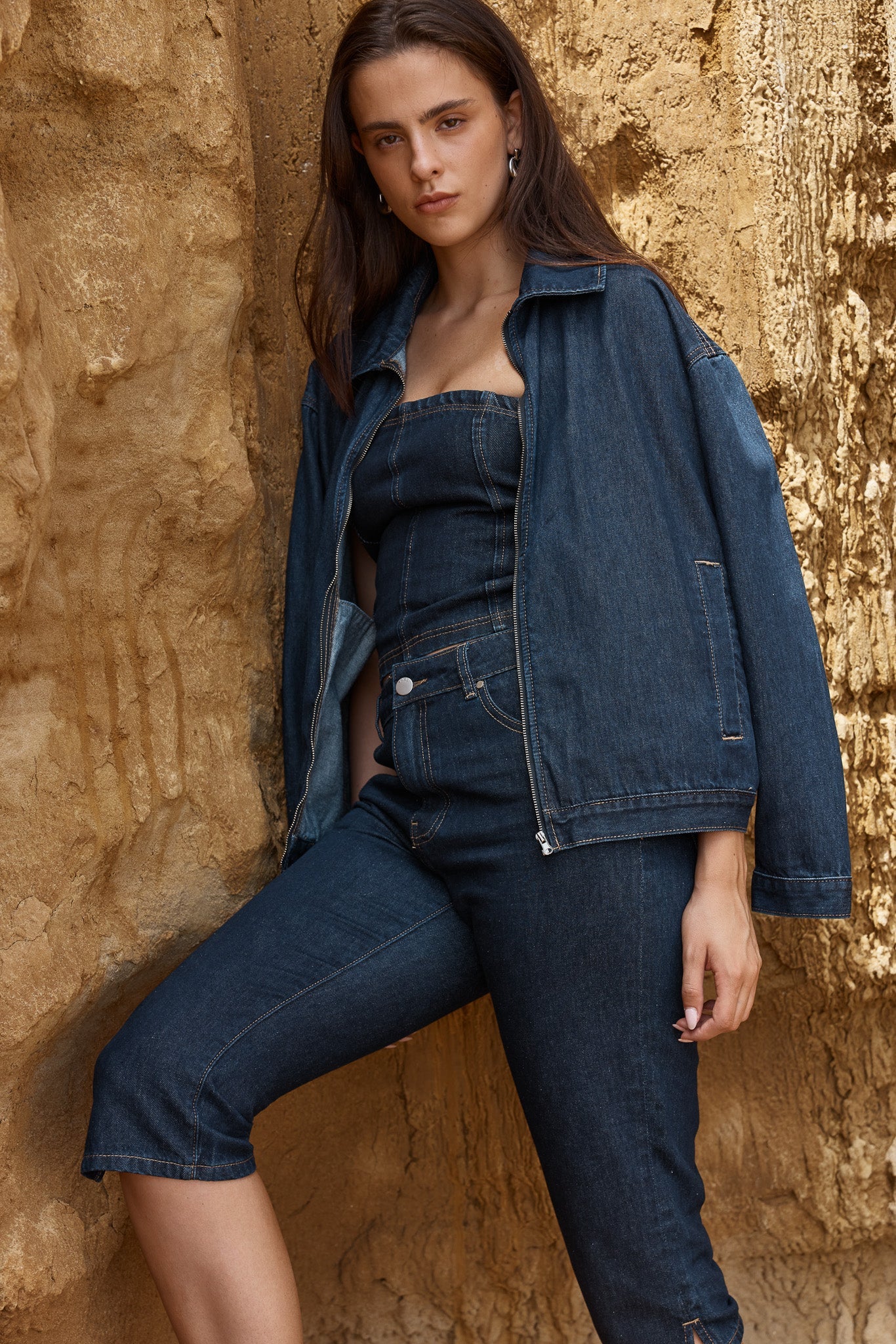 Image of Coats & Jackets. Product name - Kumi Zip Denim Jacket Rinse Wash in Rinse Wash colour by brand - Sass Clothing