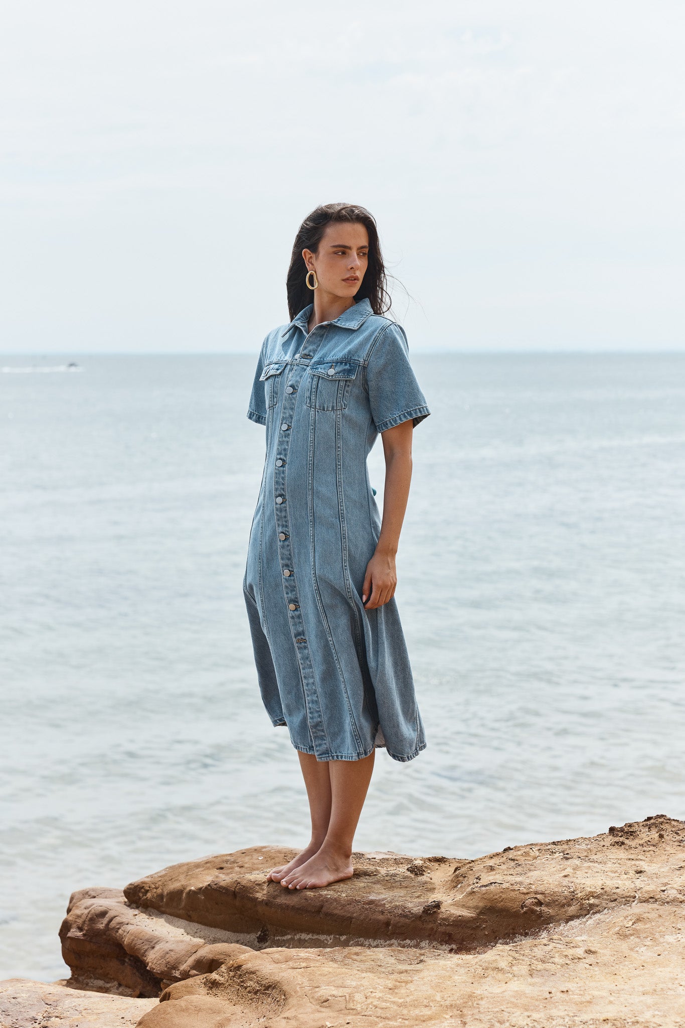Image of Dresses. Product name - Kara Denim Midi Dress in 90'S Blue colour by brand - Sass Clothing