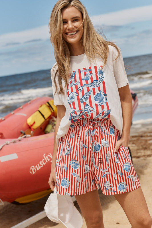 Image of T-Shirts. Product name - Ellia Crew Tee in Sun, Sea, Love Print colour by brand - Betty Basics