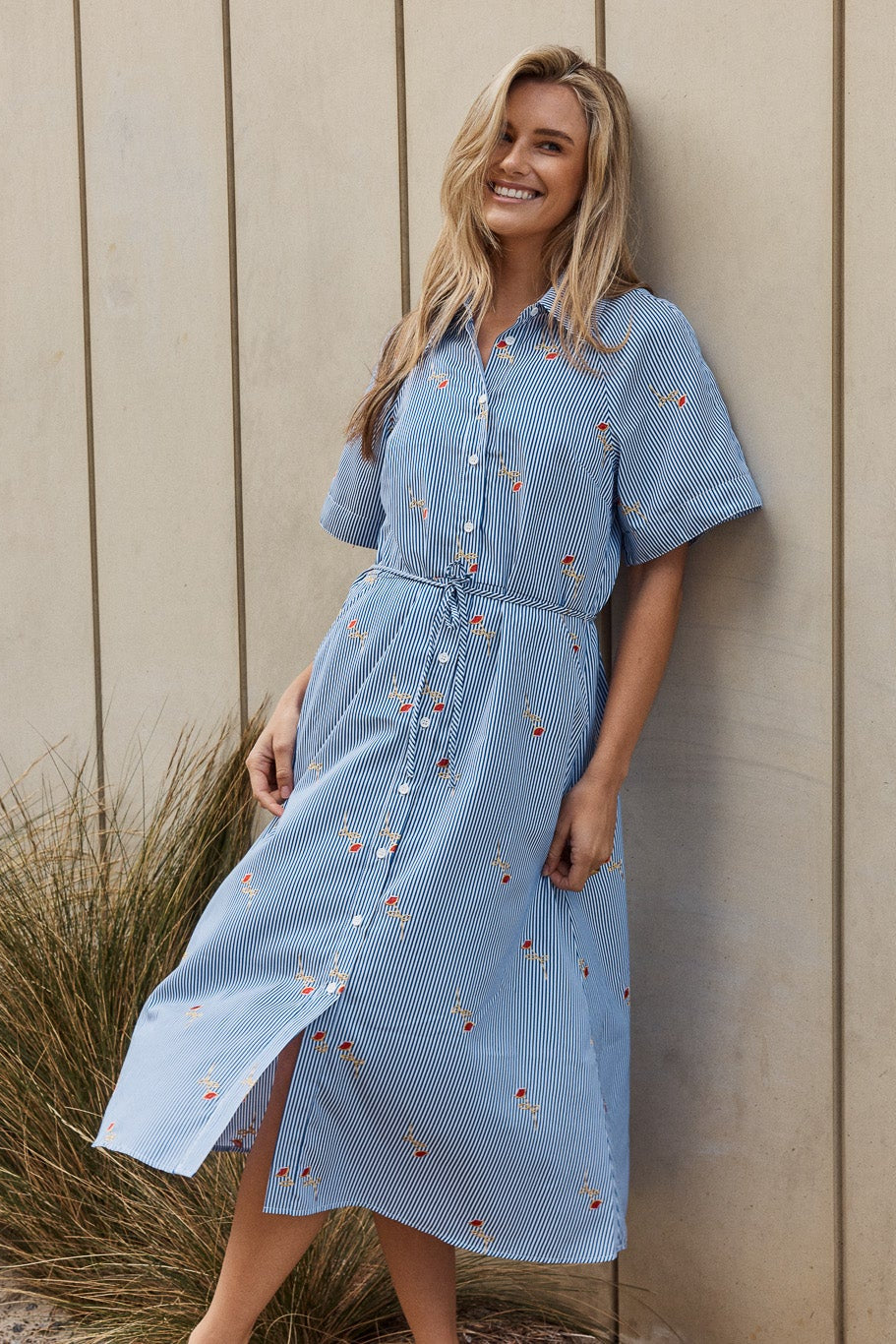 Image of Dresses. Product name - Shelley Shirt Dress Rose Stripe in Rose Stripe colour by brand - Betty Basics