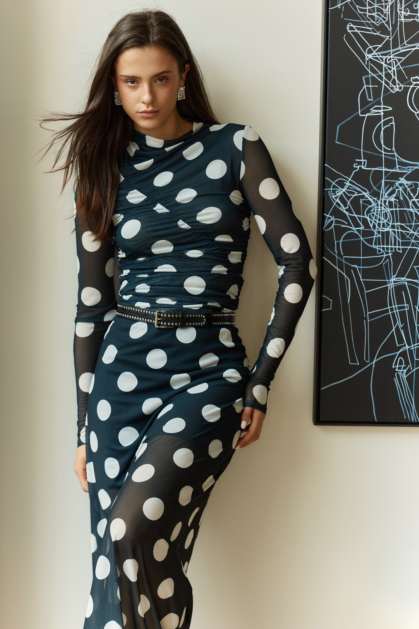 Image of a model wearing Skirts. Product name - Pammie Mesh Skirt in Spot colour by brand - Sass Clothing