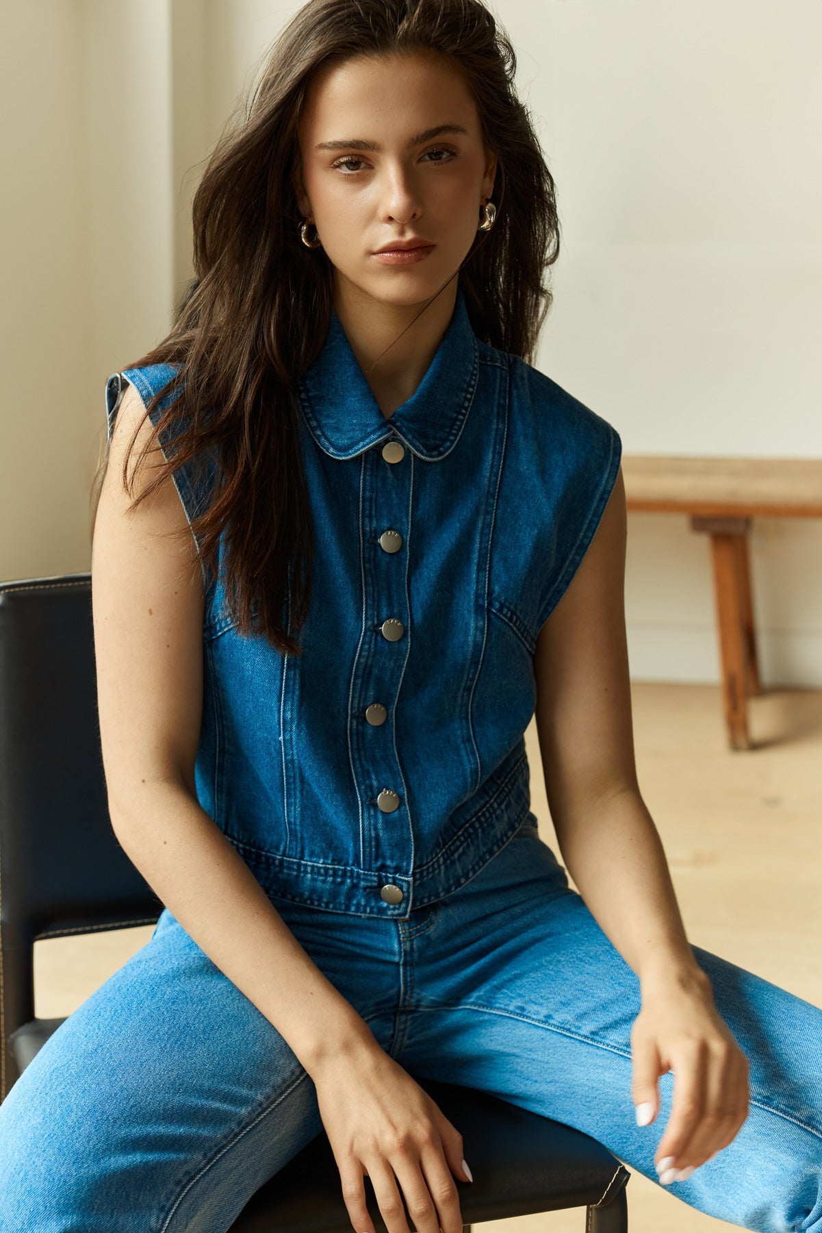 Image of Coats & Jackets. Product name - Christian Denim Vest in Classic Blue colour by brand - Sass Clothing