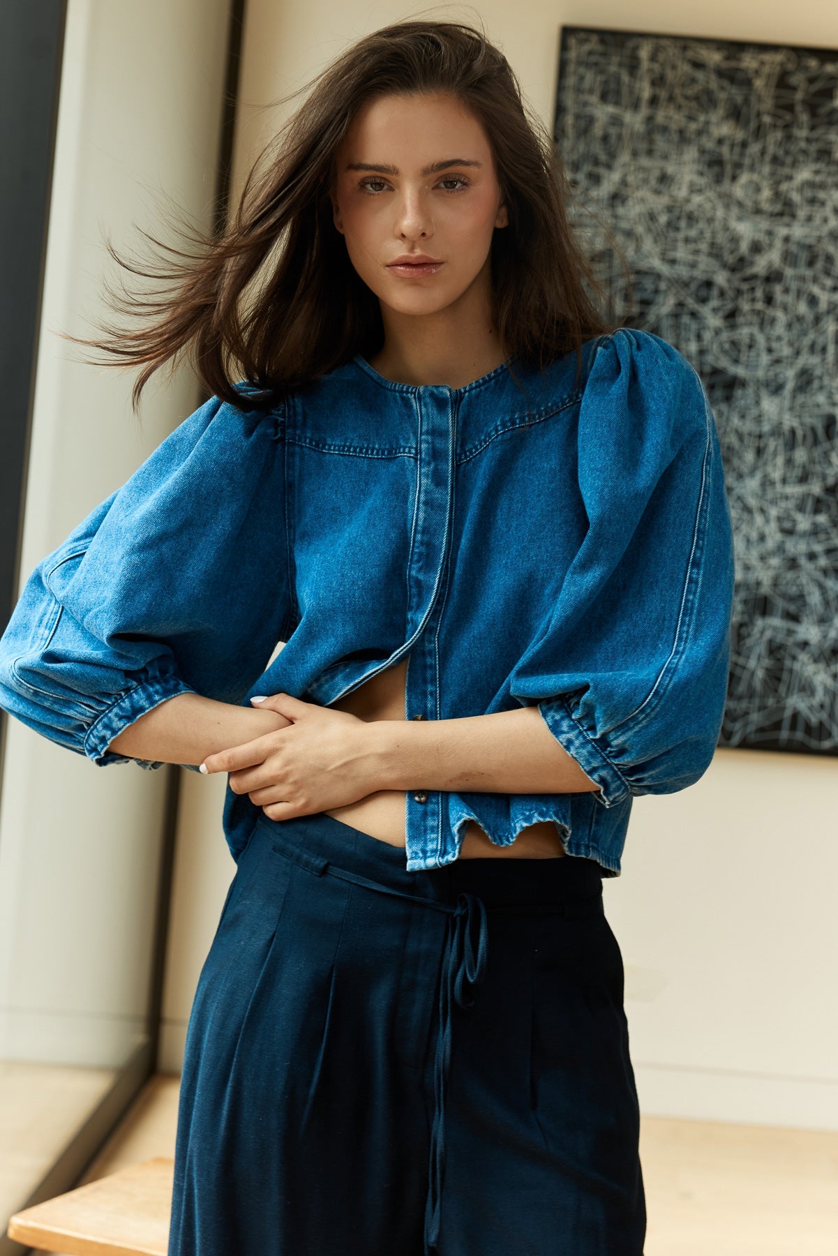Image of Blouses. Product name - Hayes Denim Shirt in Classic Blue colour by brand - Sass Clothing