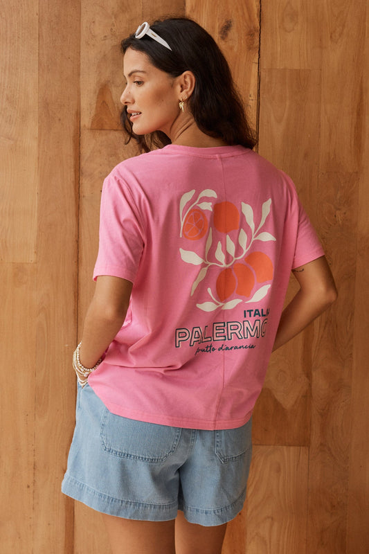 Image of T-Shirts. Product name - Ellia Cotton Tee Italian Orange Print in Italian Orange Print colour by brand - Betty Basics