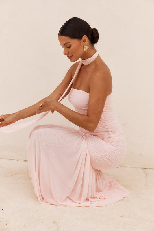 Image of Dresses. Product name - Hayley Strapless Mesh Dress Pale Pink in Pale Pink colour by brand - Sass Clothing