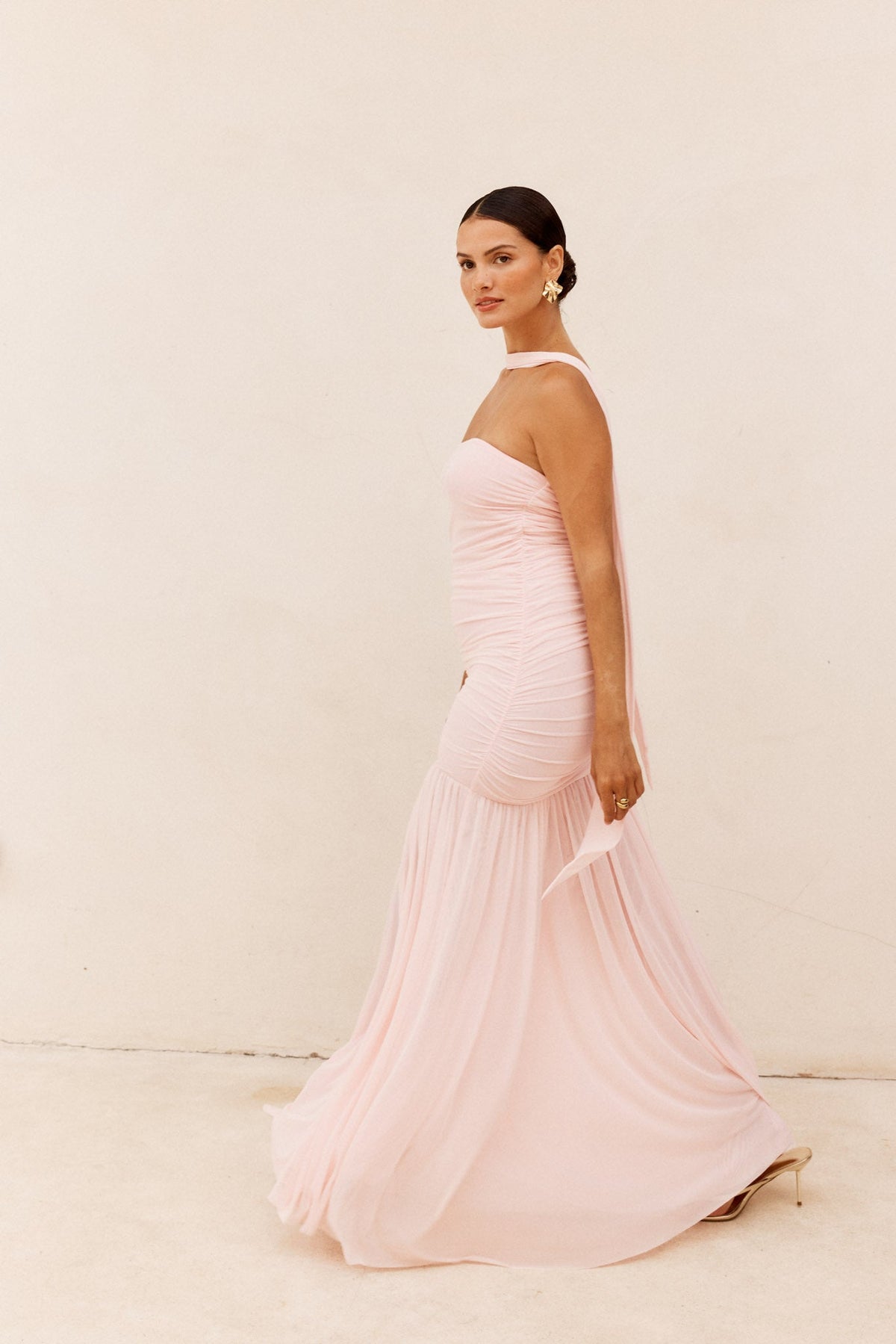 Sass Clothing Hayley Strapless Mesh Dress (Pale Pink)