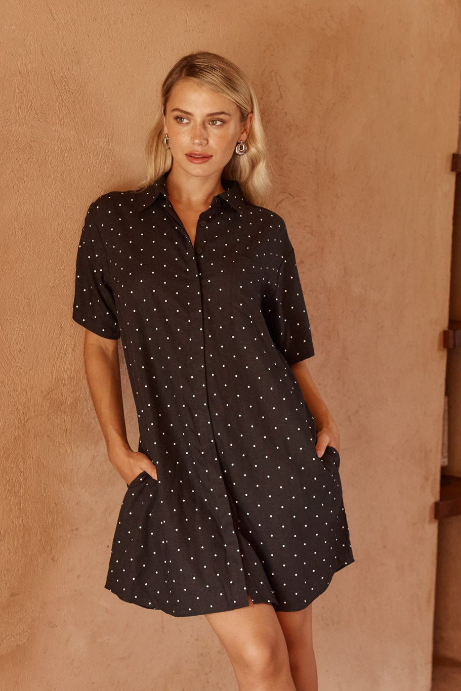 Image of Dresses. Product name - Lizzie Spot Shirt Dress Black/White in Black/ White colour by brand - Sass Clothing