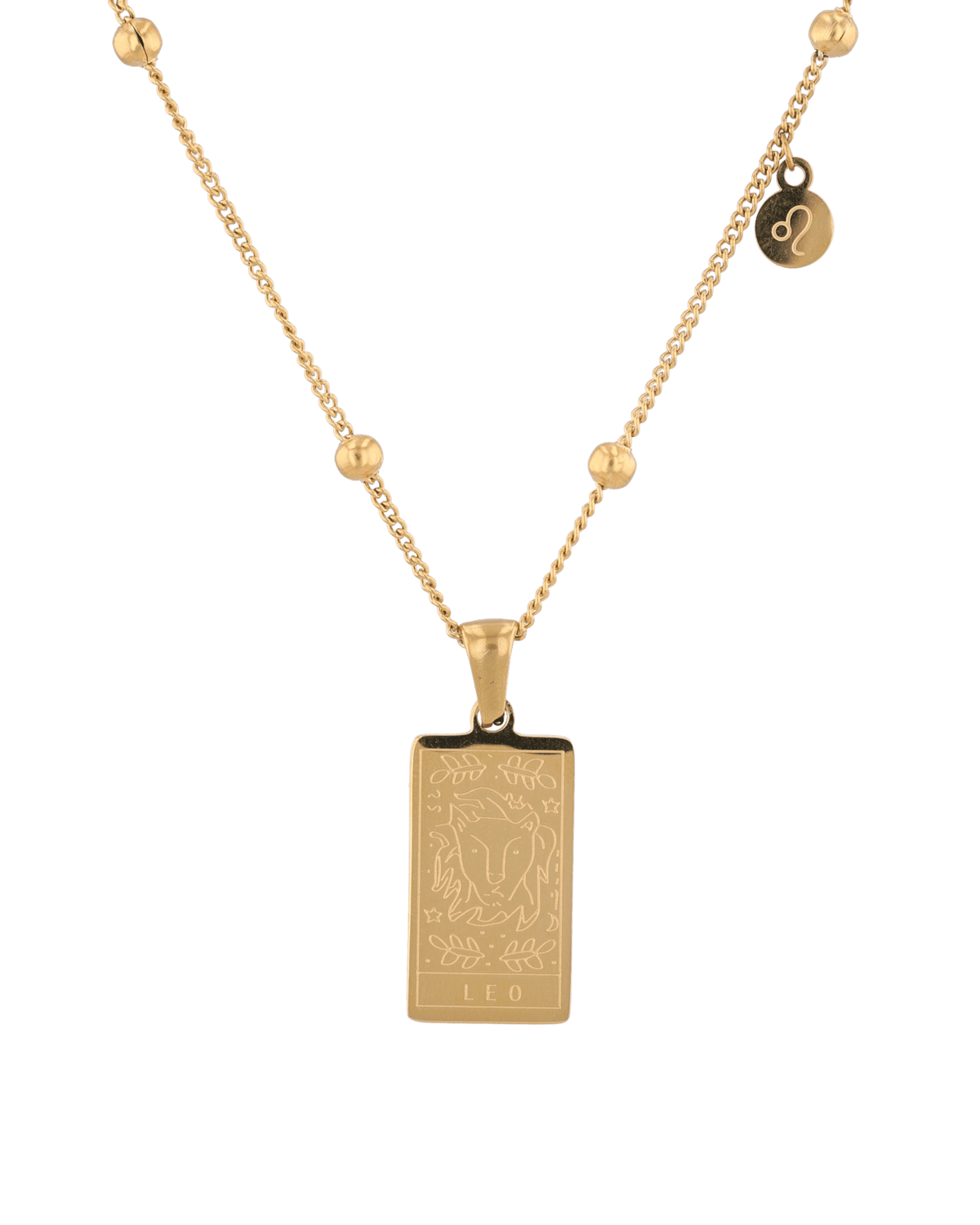 Image of Necklaces. Product name - Leo Gold Zodiac Tag Necklace in colour by brand - LAVANA