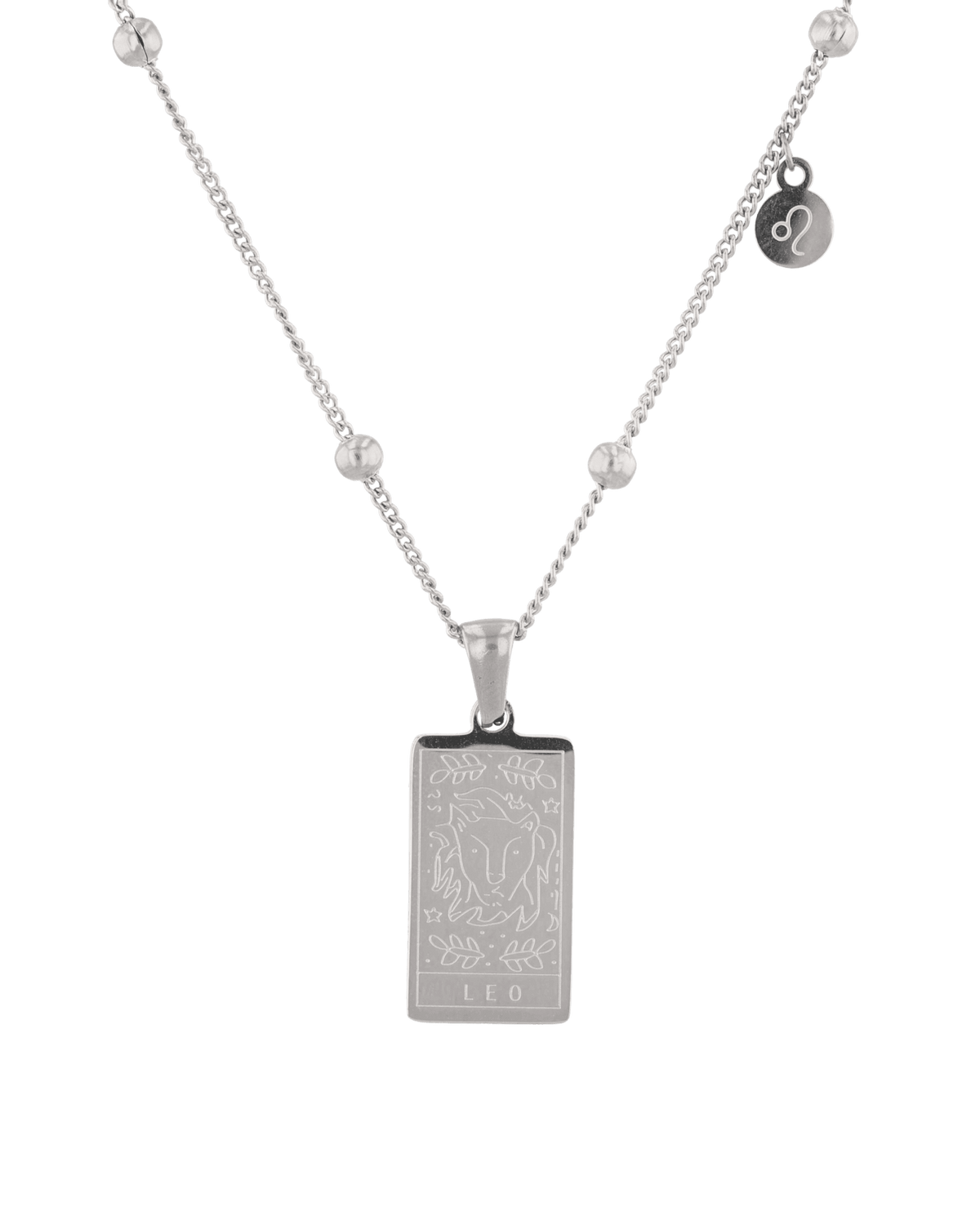 Image of Necklaces. Product name - Leo Silver Zodiac Tag Necklace in colour by brand - LAVANA