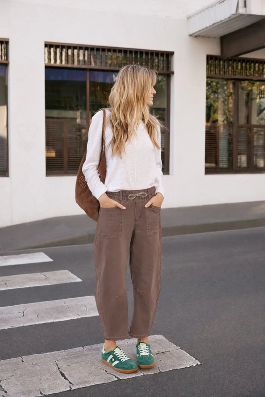 Image of Jeans. Product name - Leo Barrel Jeans Chocolate in Chocolate colour by brand - Monaco
