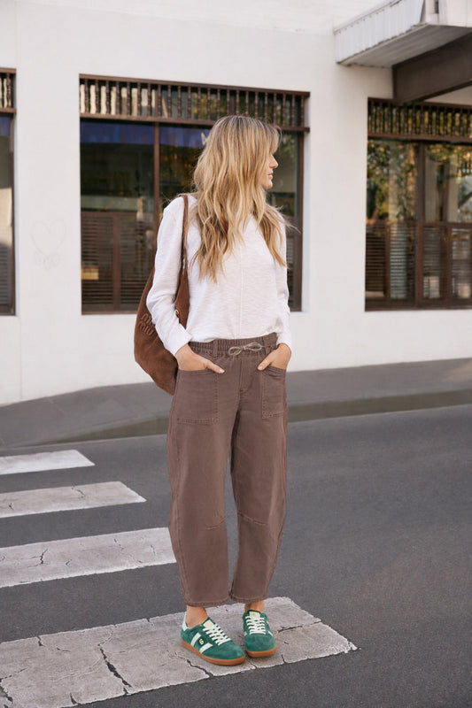 Image of Jeans. Product name - Leo Barrel Jeans Chocolate in Chocolate colour by brand - Monaco