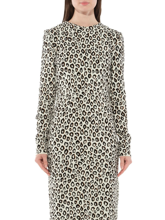 Image of a model wearing Dress. Productname: GIVENCHY Leopard Jacq Midi Dress in Black colour by brand - GIVENCHY