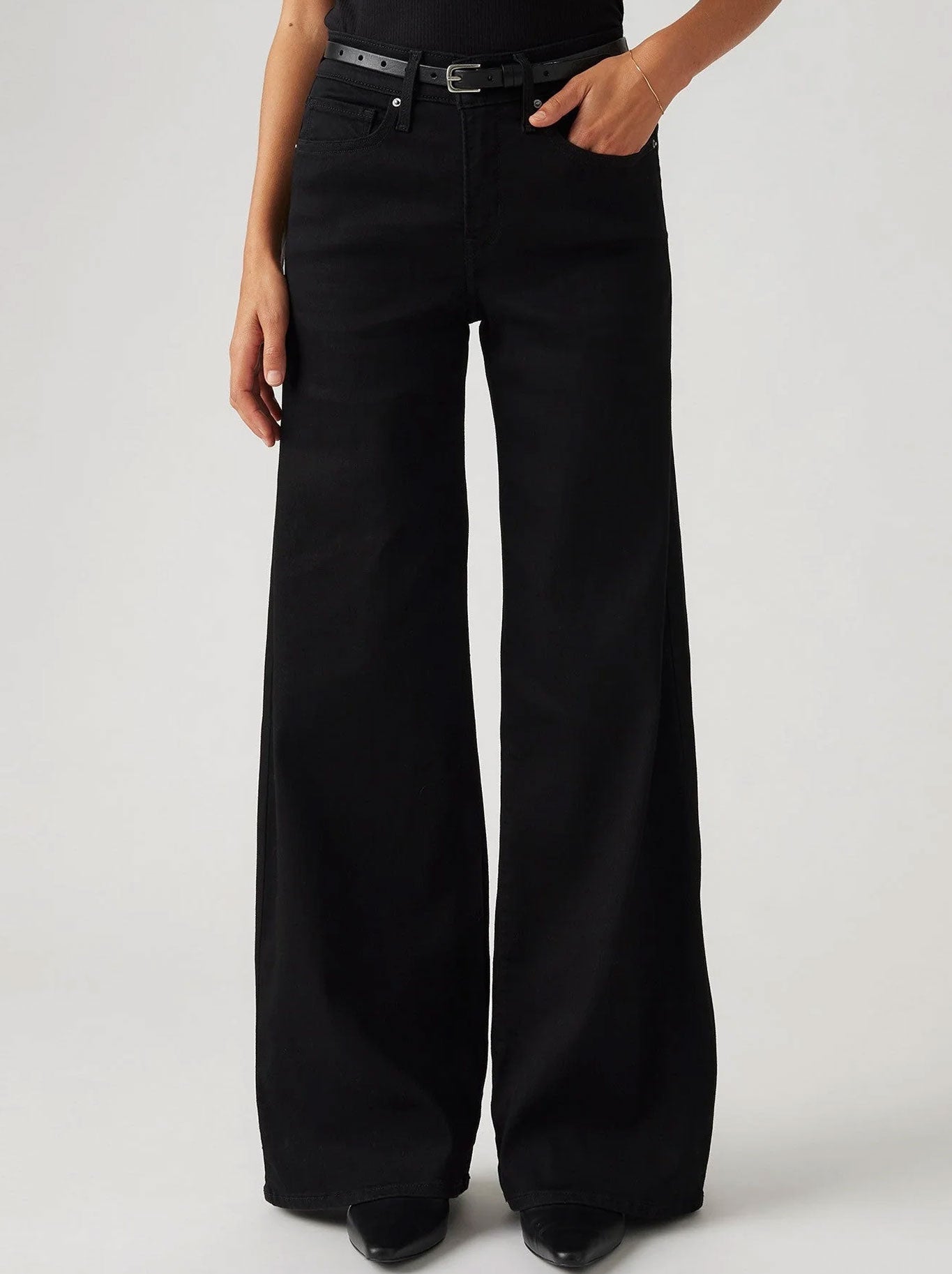 Image of Jeans. Product name - LEVI'S 318 SHAPING WIDE LEG JEAN in Soft Black colour by brand - Levis