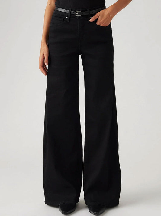Image of Jeans. Product name - LEVI'S 318 SHAPING WIDE LEG JEAN in Soft Black colour by brand - Levis