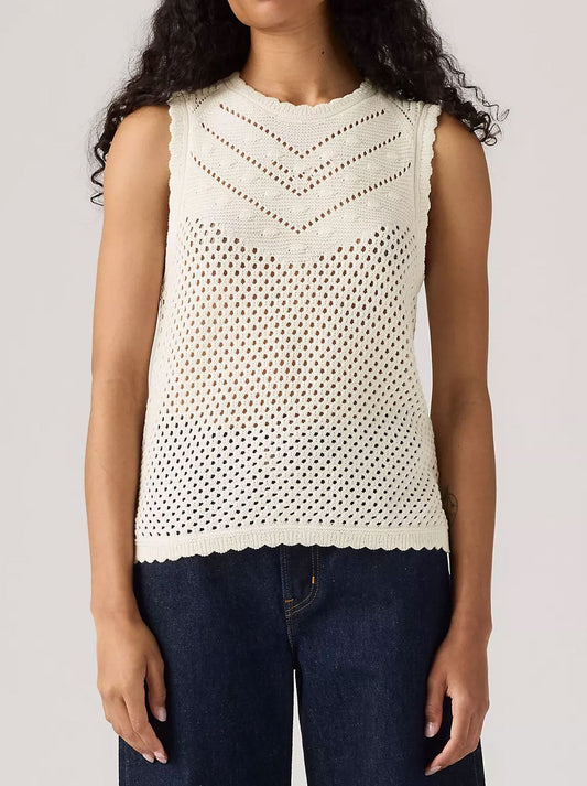 Image of a model wearing Outerwear. Productname: LEVI'S ADRIENNE CROCHET TANK in Egret colour by brand - Levis