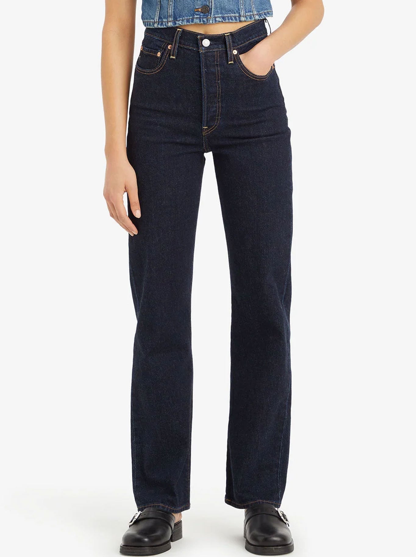 Image of Jeans. Product name - LEVI'S RIBCAGE FULL LENGTH JEAN in Small Course colour by brand - Levis