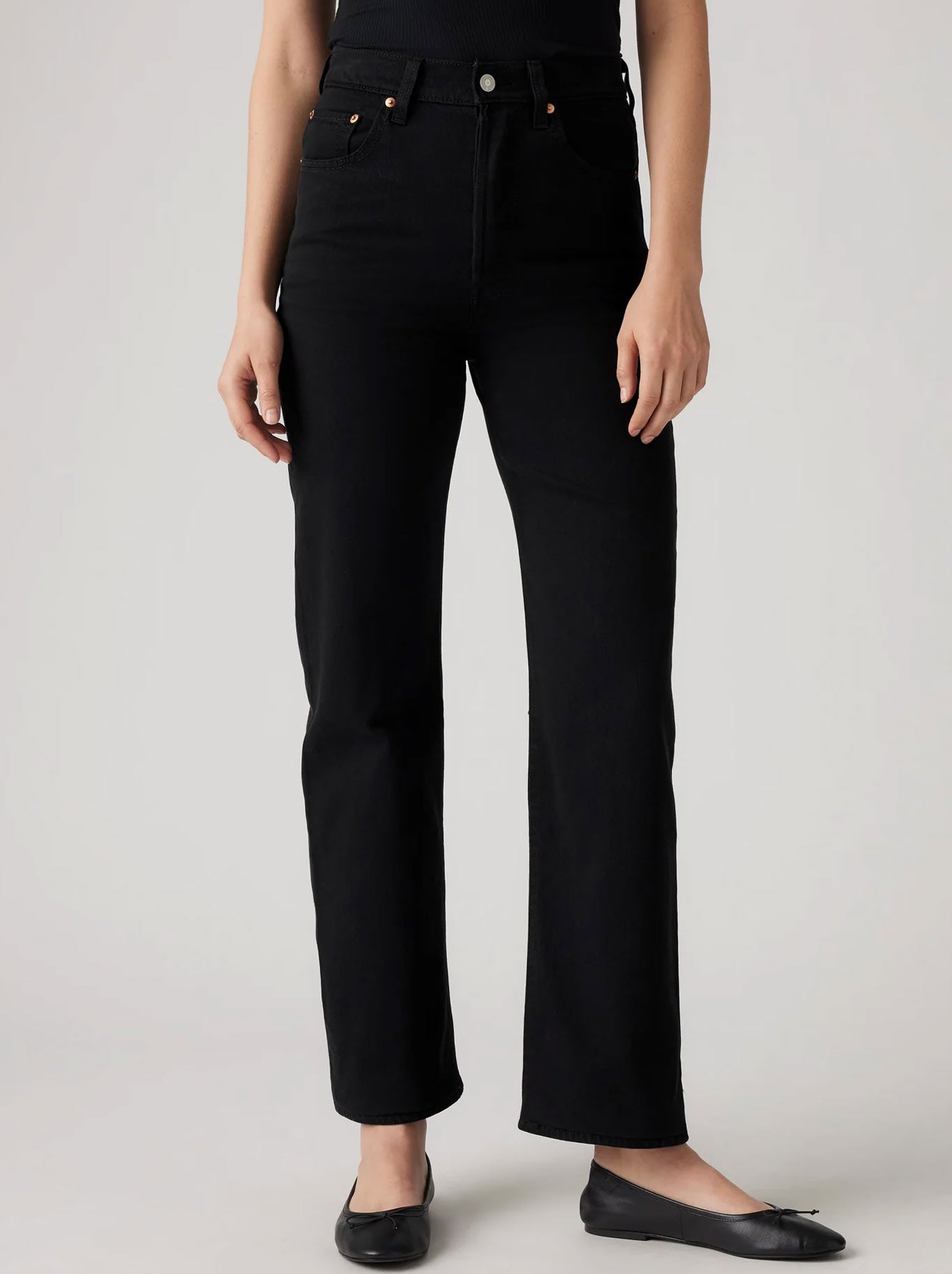 Image of Jeans. Product name - LEVI'S RIBCAGE STRAIGHT ANKLE JEAN in Black Sprout colour by brand - Levis