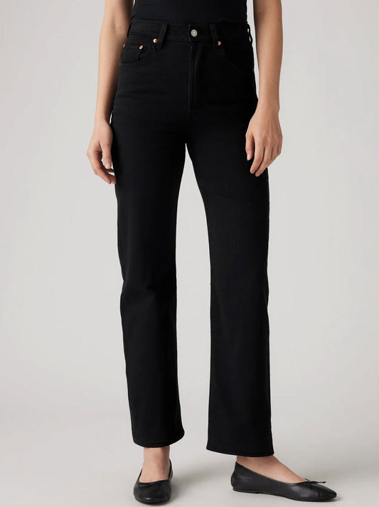 Image of Jeans. Product name - LEVI'S RIBCAGE STRAIGHT ANKLE JEAN in Black Sprout colour by brand - Levis