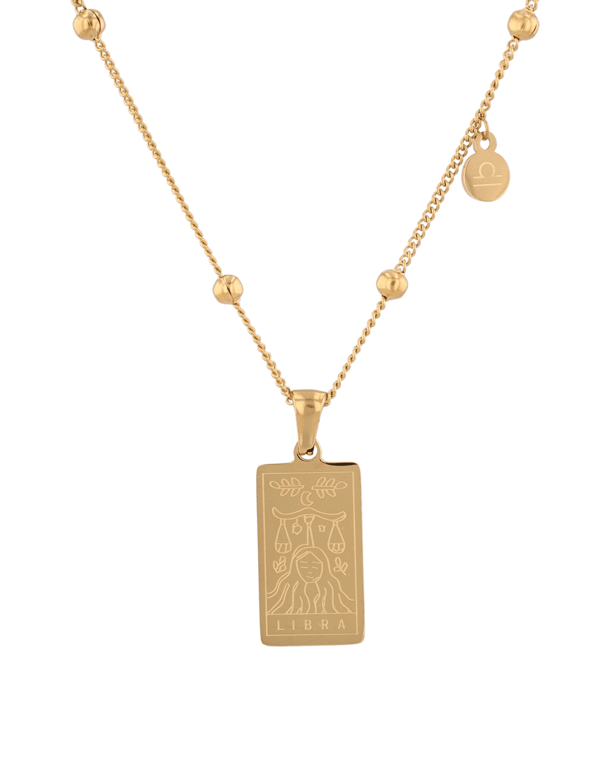 Image of Necklaces. Product name - Libra Gold Zodiac Tag Necklace in colour by brand - LAVANA