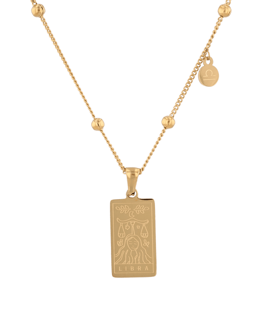 Image of Necklaces. Product name - Libra Gold Zodiac Tag Necklace in colour by brand - LAVANA