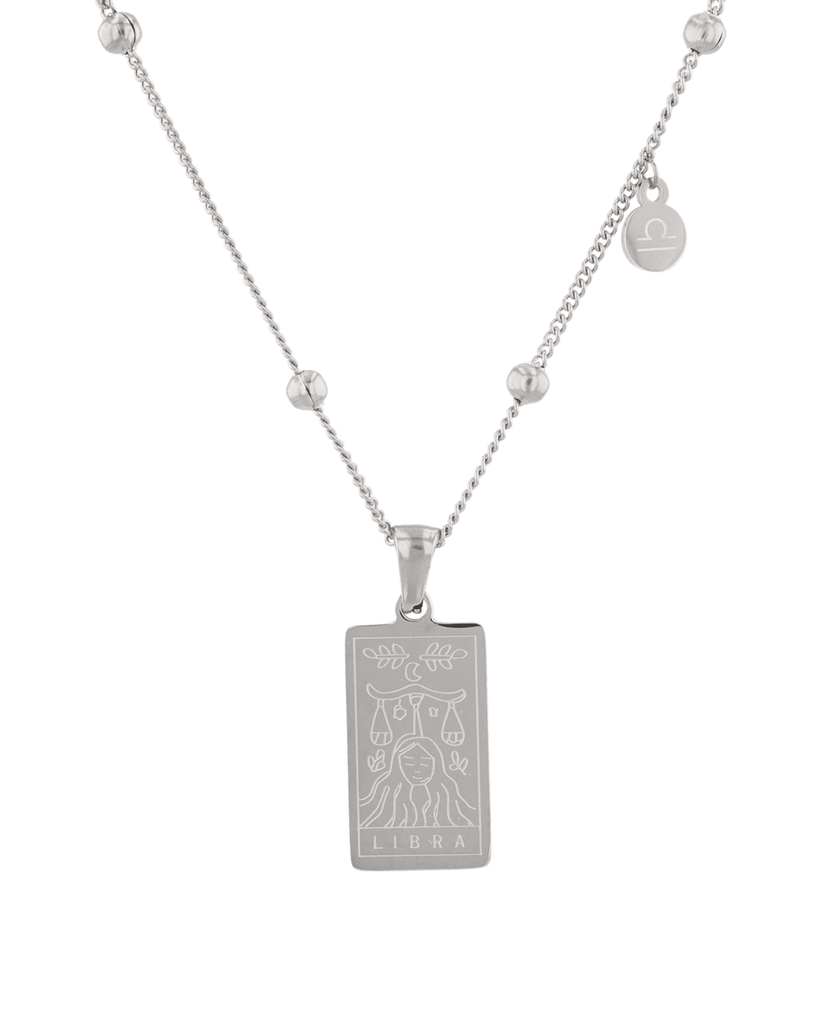 Image of Necklaces. Product name - Libra Silver Zodiac Tag Necklace in colour by brand - LAVANA