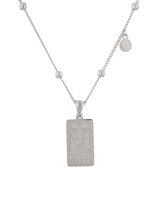 Image of Necklaces. Product name - Libra Silver Zodiac Tag Necklace in colour by brand - LAVANA