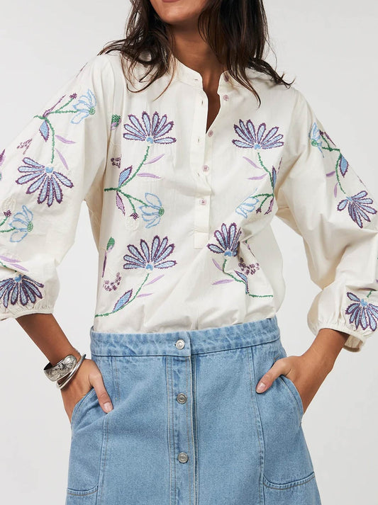 Image of Blouses. Product name - Lollys Laundry Faith Blouse in Creme colour by brand - Lollys Laundry
