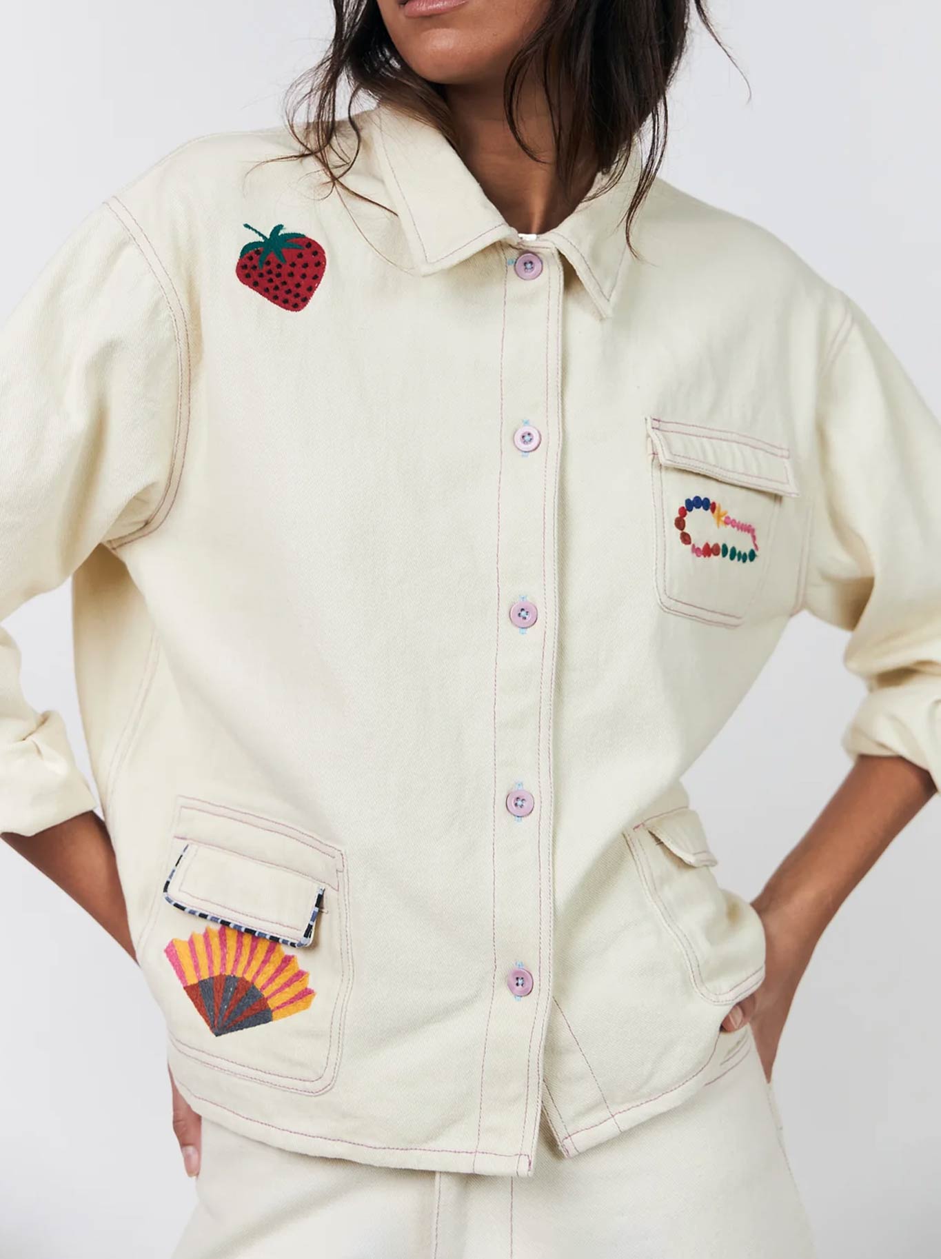 Image of Coats & Jackets. Product name - Lollys Laundry April Jacket in Creme colour by brand - Lollys Laundry