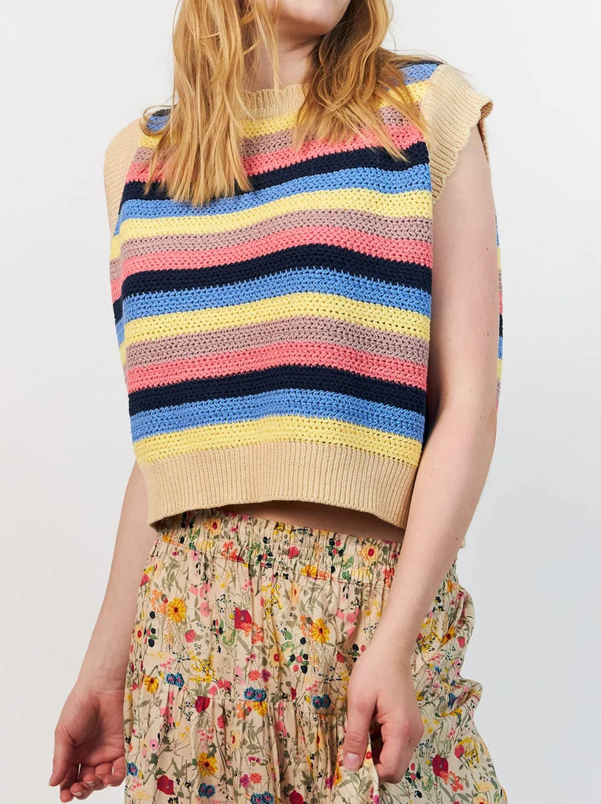 Image of Vests. Product name - LOLLYS LAUNDRY CHICAGO KNIT VEST in Multi colour by brand - Lollys Laundry