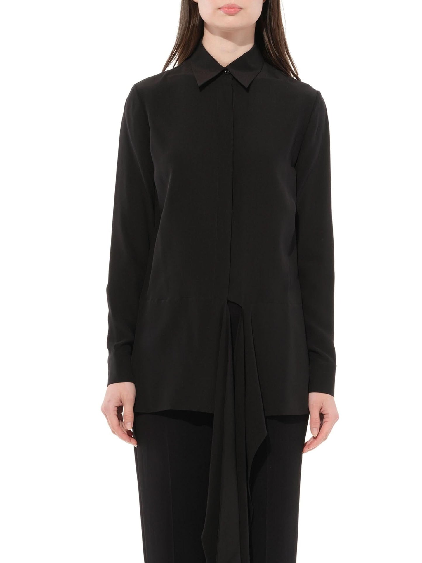 Image of a model wearing Tops. Productname: GIVENCHY Long Sleeve Blouse in Black colour by brand - GIVENCHY