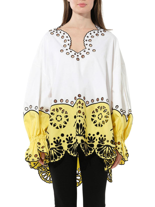 Image of a model wearing Tops. Productname: PUCCI Long Sleeve Blouse in White colour by brand - PUCCI