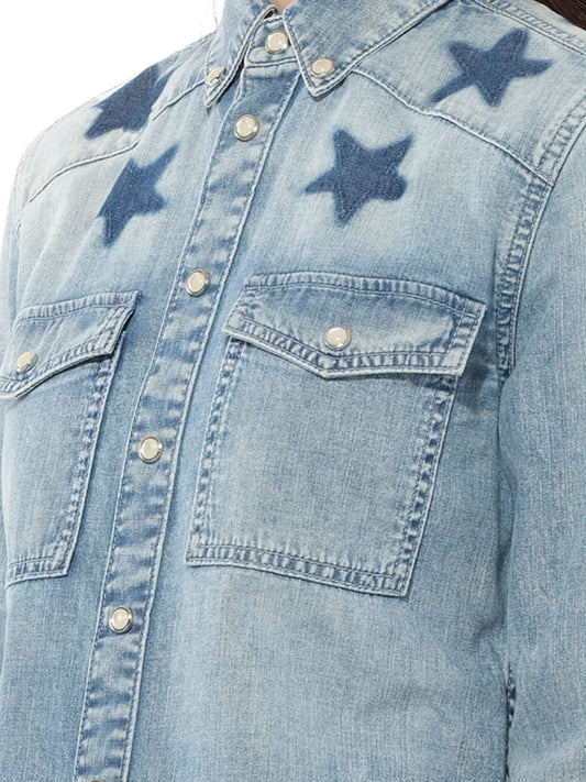 GIVENCHY Long Sleeve Denim Shirt (Blue)