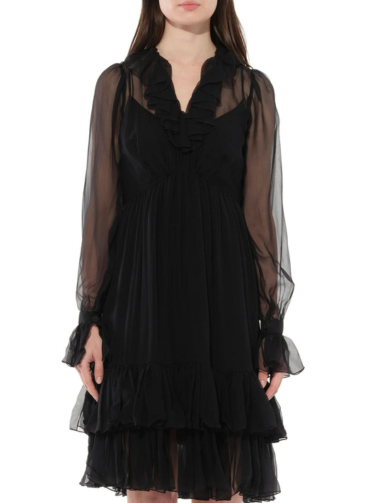 Image of a model wearing Dress. Productname: GIVENCHY Long Sleeve Dress in Black colour by brand - GIVENCHY