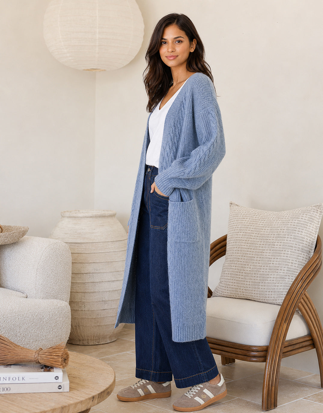 132 Fashion Longline Cable Cardi (Blue)