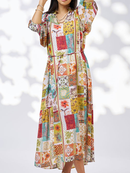 Image of Dresses. Productname: LOOBIE'S STORY VANA MIDI DRESS in Multi colour by brand - Loobies Story