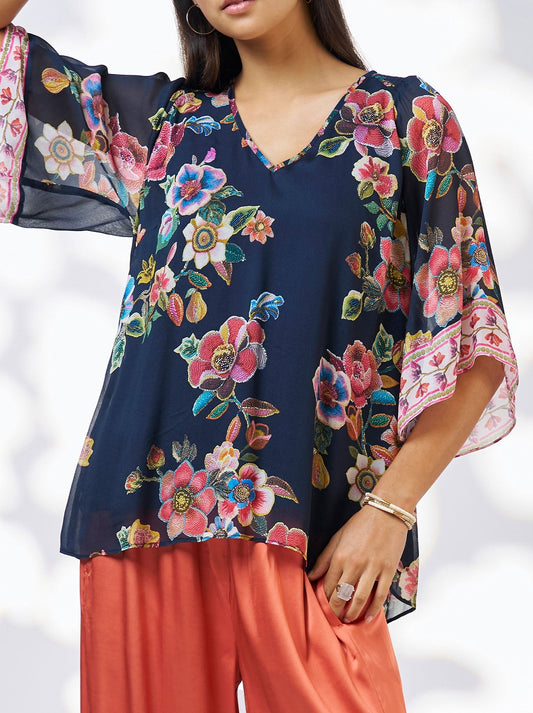 Image of Blouses. Productname: LOOBIE'S STORY MYSTIC ROSE BLOUSE in Indigo colour by brand - Loobies Story