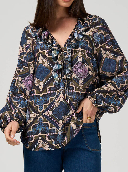 Image of Blouses. Productname: LOOBIE'S STORY REGALIA BLOUSE in Olive colour by brand - Loobies Story