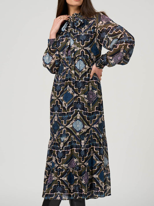Image of Dresses. Product name - LOOBIE'S STORY REGALIA MIDI DRESS in Olive colour by brand - Loobies Story