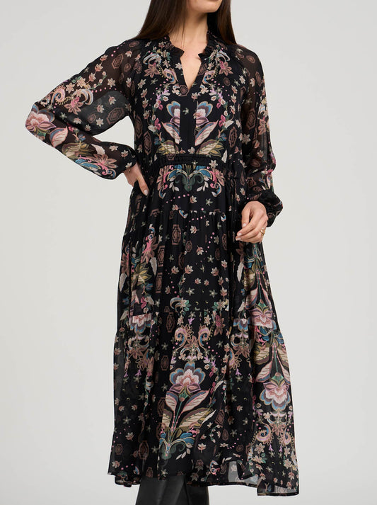 Image of Dresses. Product name - LOOBIE'S STORY ANTIONETTE MIDI DRESS in Black/Multi colour by brand - Loobies Story
