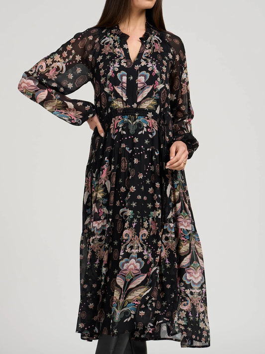 Image of Dresses. Product name - LOOBIE'S STORY ANTIONETTE MIDI DRESS in Black/Multi colour by brand - Loobies Story