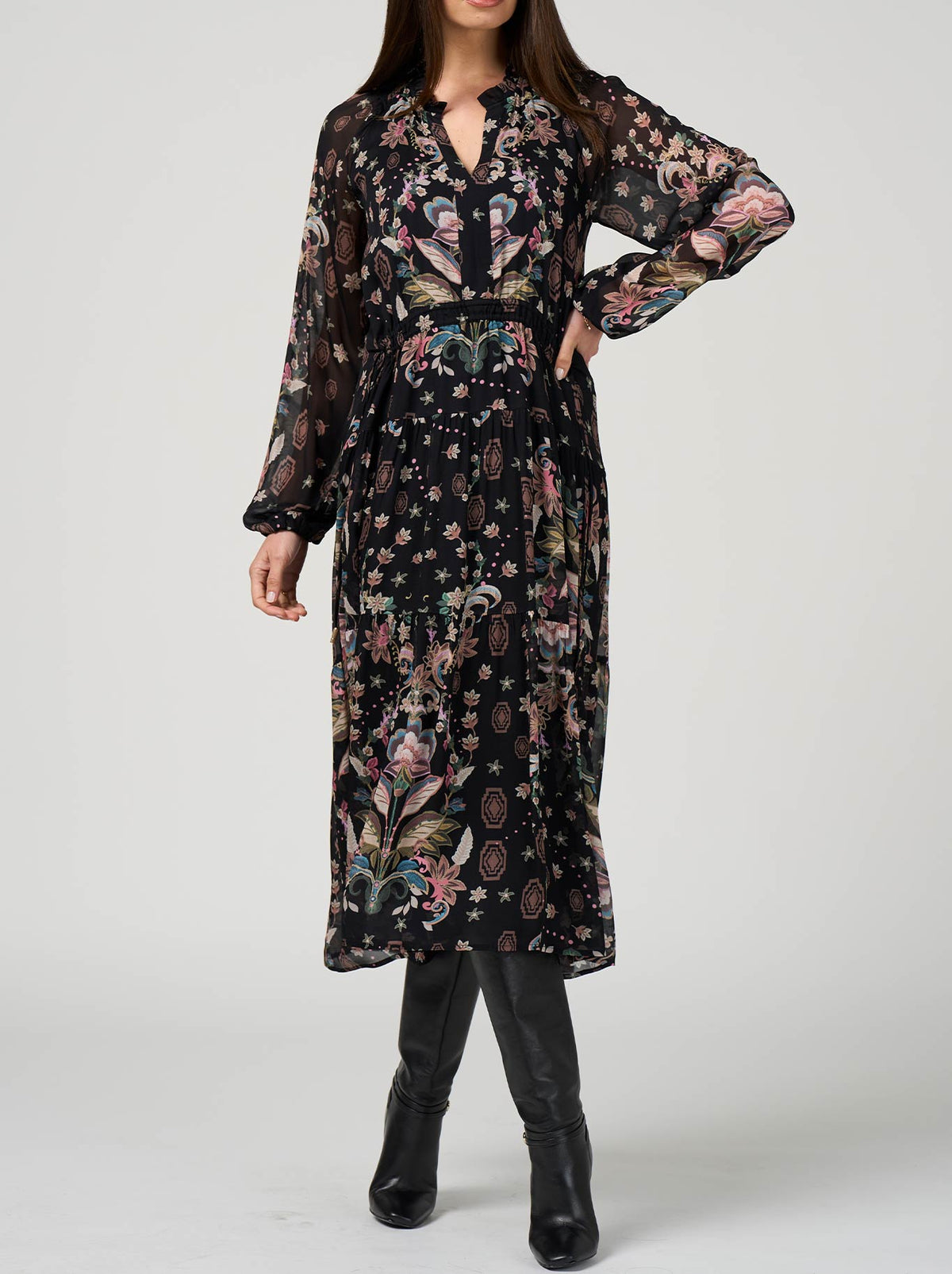 LOOBIE'S STORY ANTIONETTE MIDI DRESS (Black/Multi)