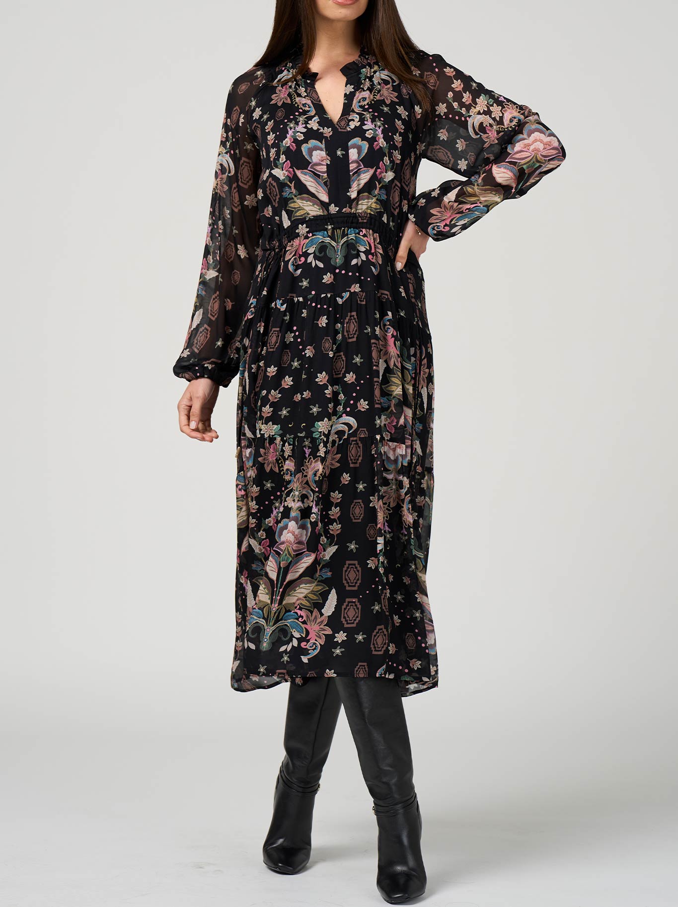 LOOBIE'S STORY ANTIONETTE MIDI DRESS (Black/Multi)