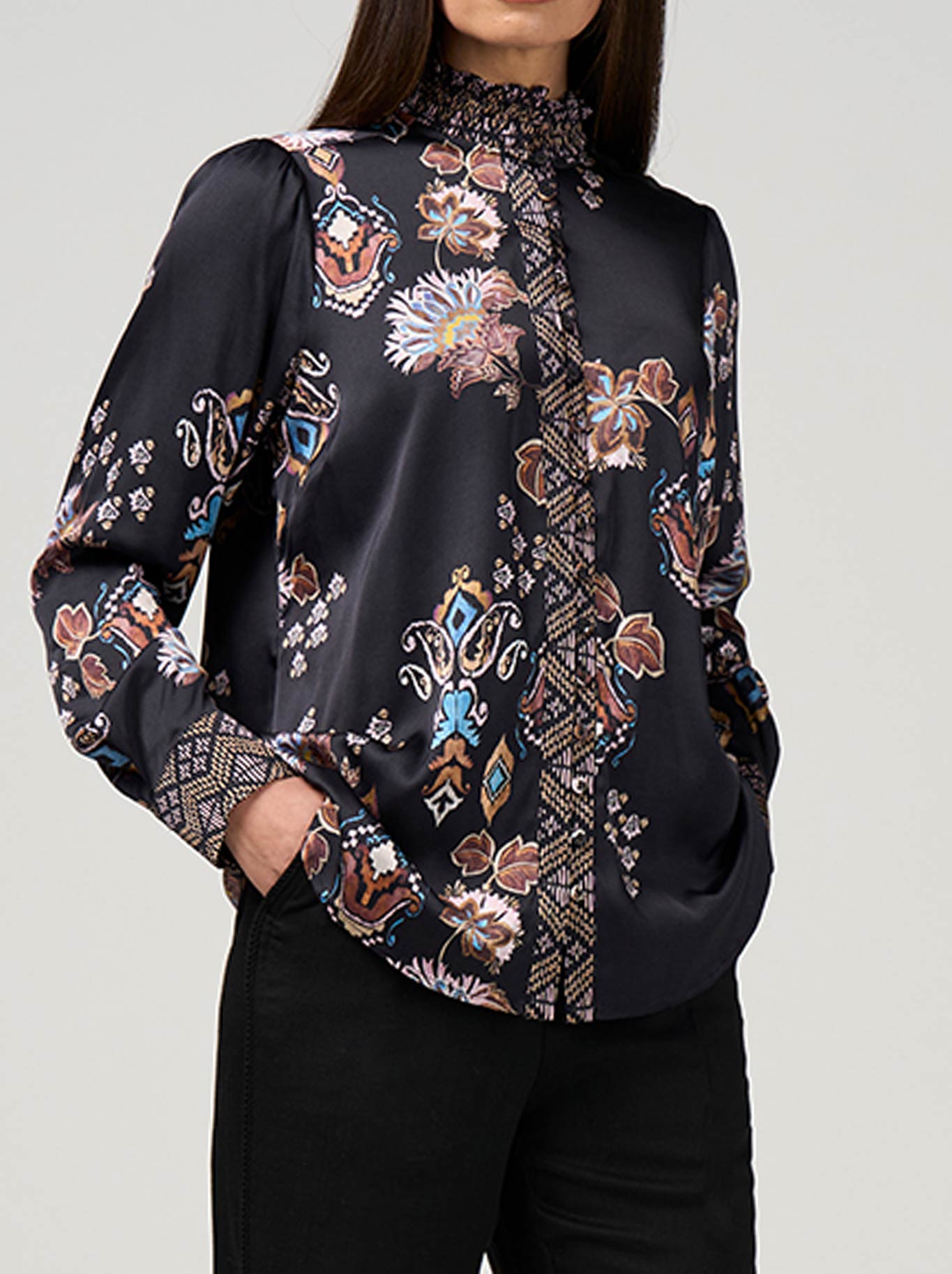 Image of Shirts. Product name - Loobie'S Story Gilded Lotus Shirt in Black colour by brand - Loobies Story