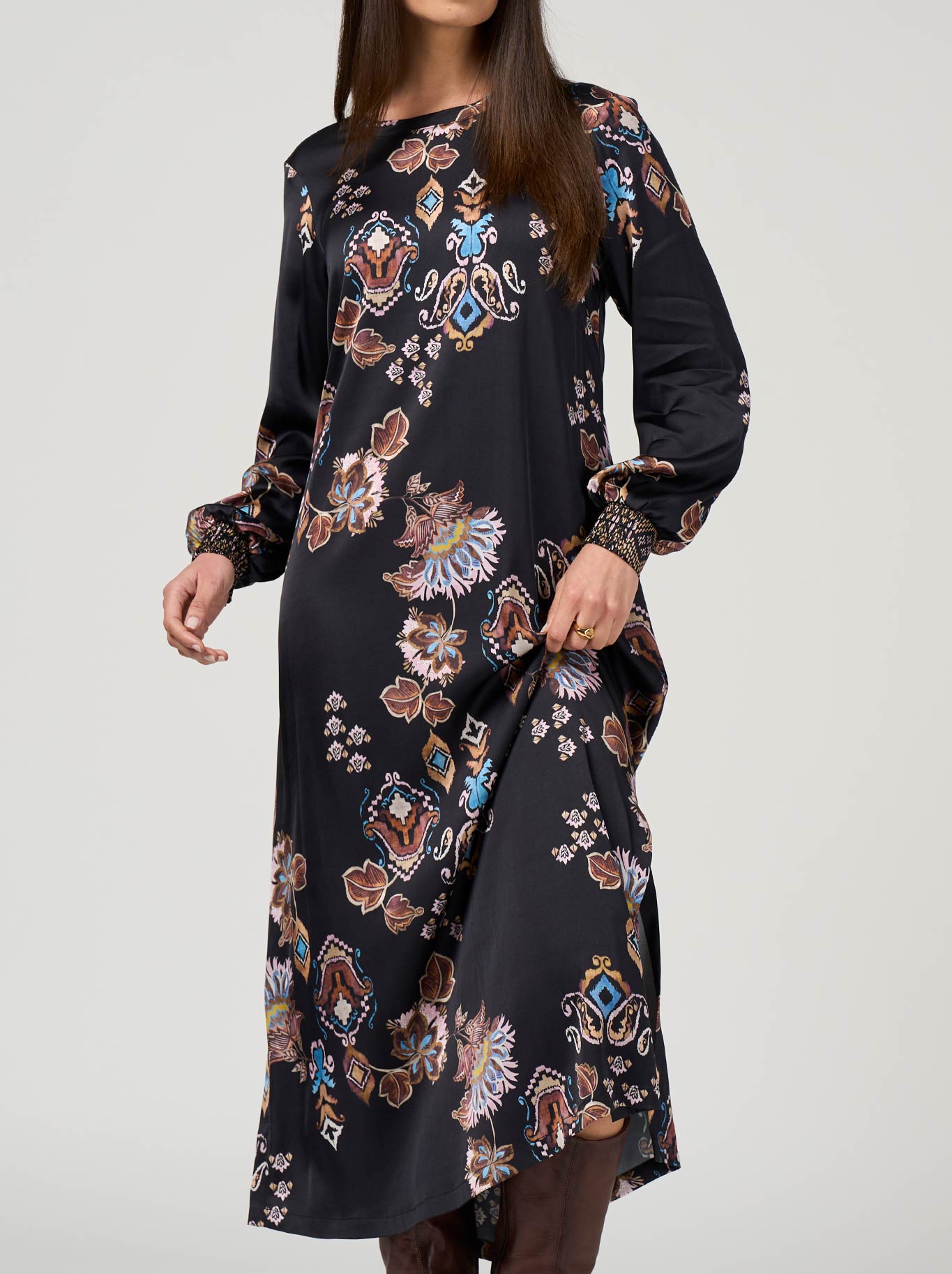 Image of Dresses. Product name - Loobie'S Story Gilded Lotus Dress in Black colour by brand - Loobies Story