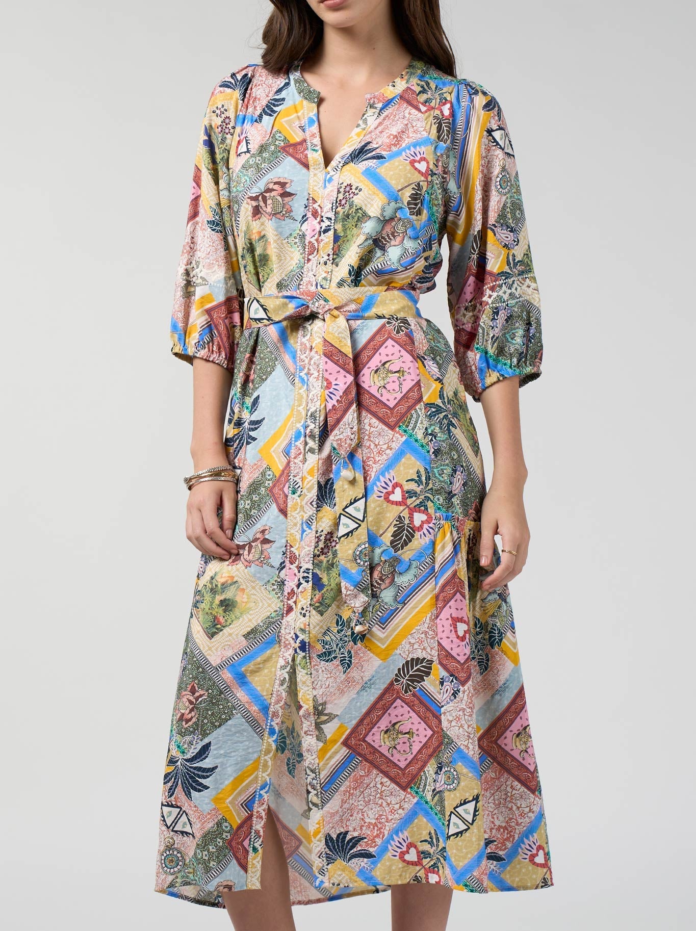 Image of Dresses. Product name - Loobie'S Story Ceylon Midi Dress in Multi colour by brand - Loobies Story