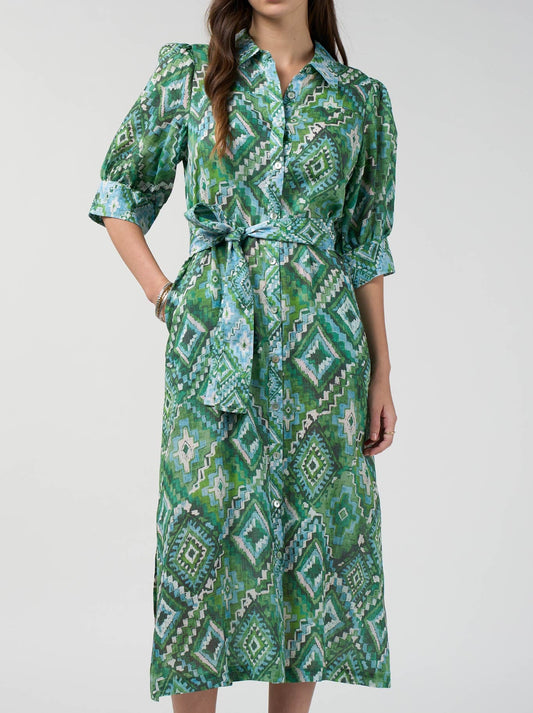 Image of Dresses. Product name - LOOBIE'S STORY SHINHALA SHIRT DRESS in Jungle colour by brand - Loobies Story