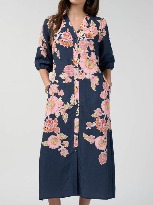 Image of Dresses. Product name - LOOBIE'S STORY MARISSA SHIRT DRESS in Indigo colour by brand - Loobies Story